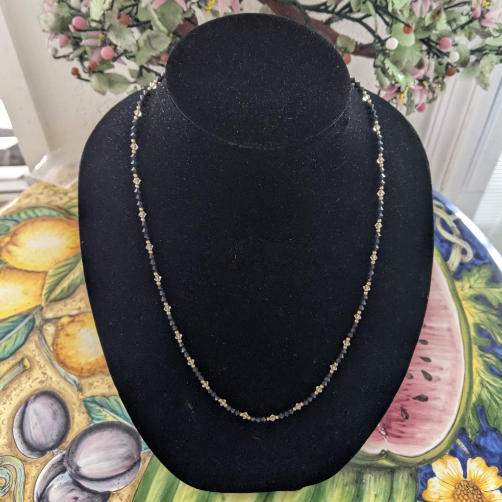 14k Gold Filled Black And Crystal Beaded Necklace